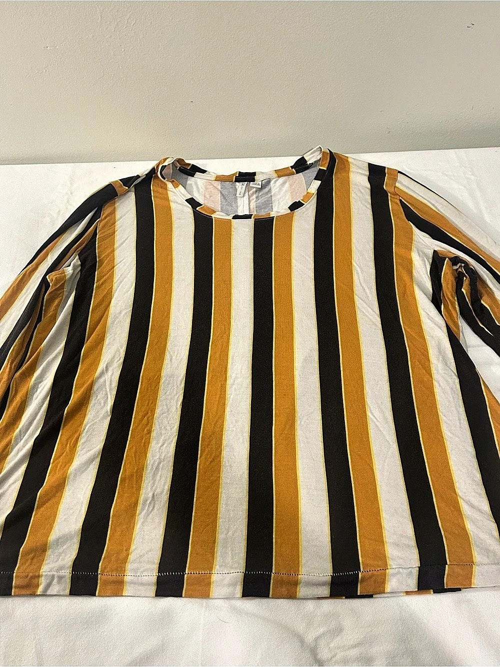 Cato Women’s XL Mustard Black White Striped Long Sleeve Top